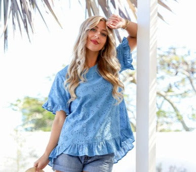 Coastal Broderie Top Blue