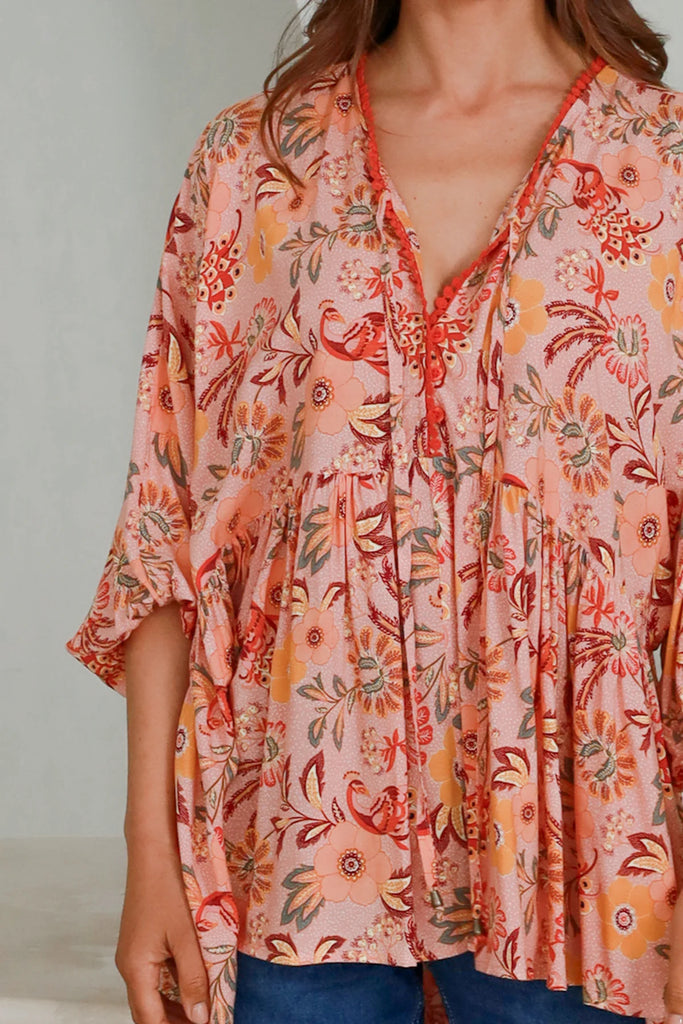 Ada Boho Top Peach Print