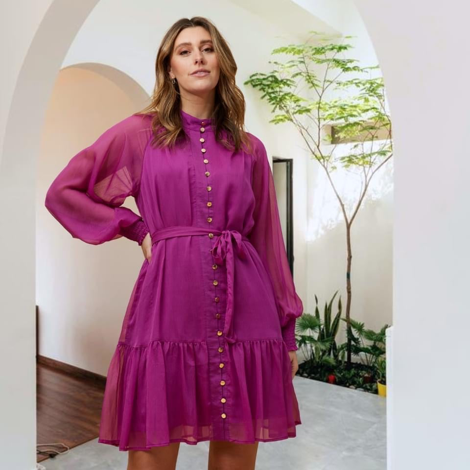 Chiffon Balloon sleeve Dress Orchid