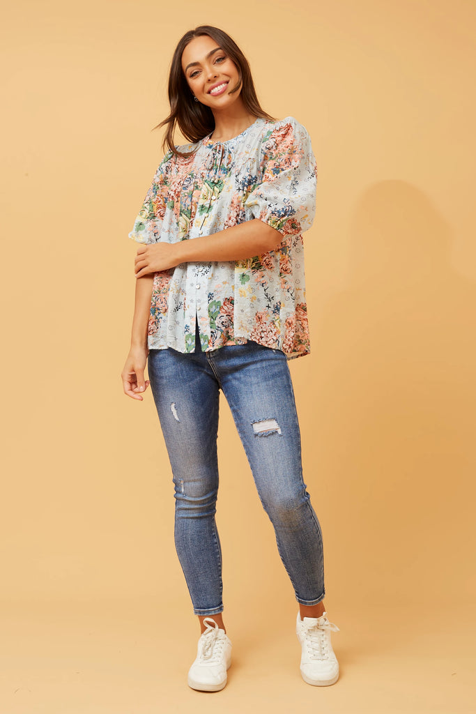 MIa Button Blouse Mint Floral