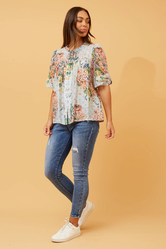 MIa Button Blouse Mint Floral