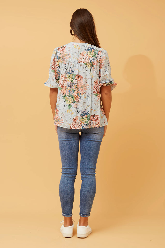 MIa Button Blouse Mint Floral