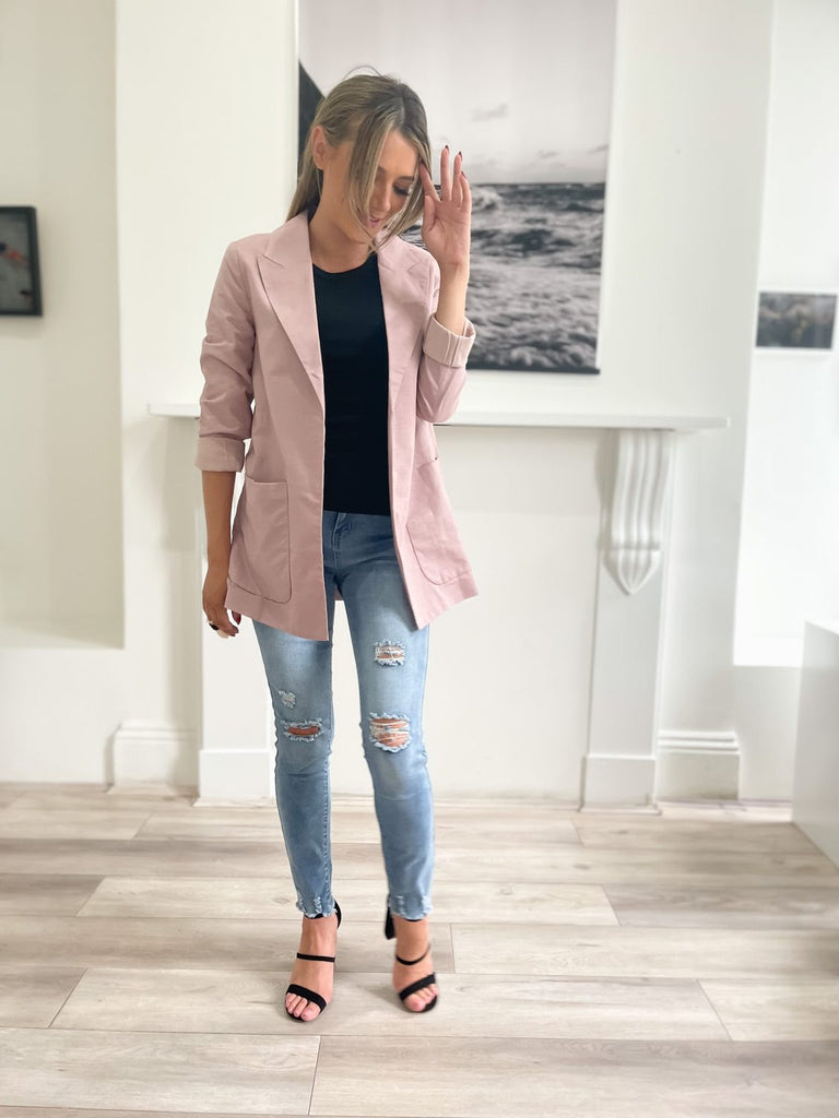 Linen Box Pocket Blazer Pink